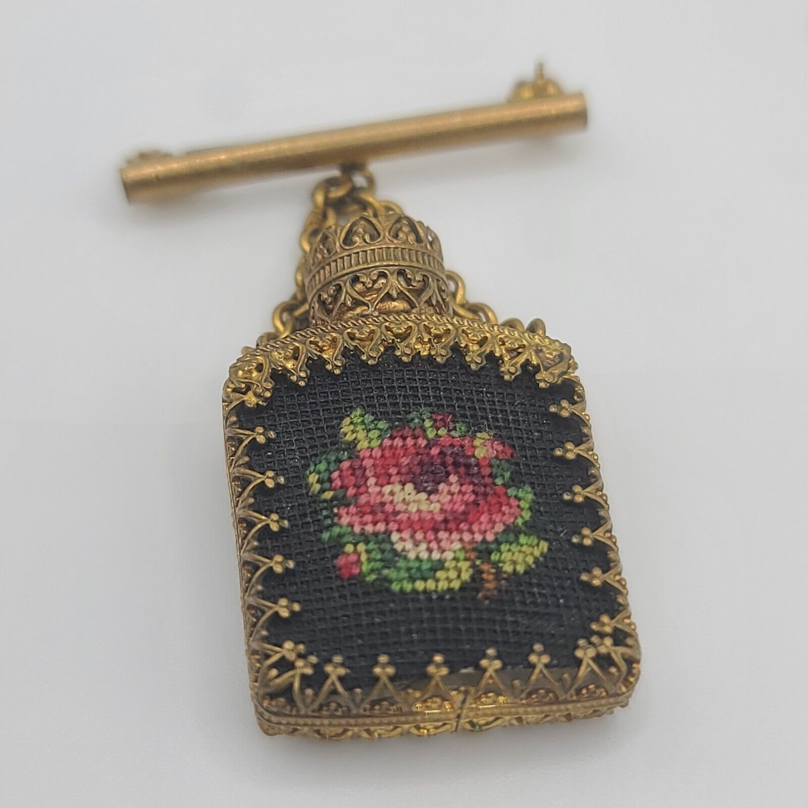 Vintage Perfume Bottle Brooch Petit Point
