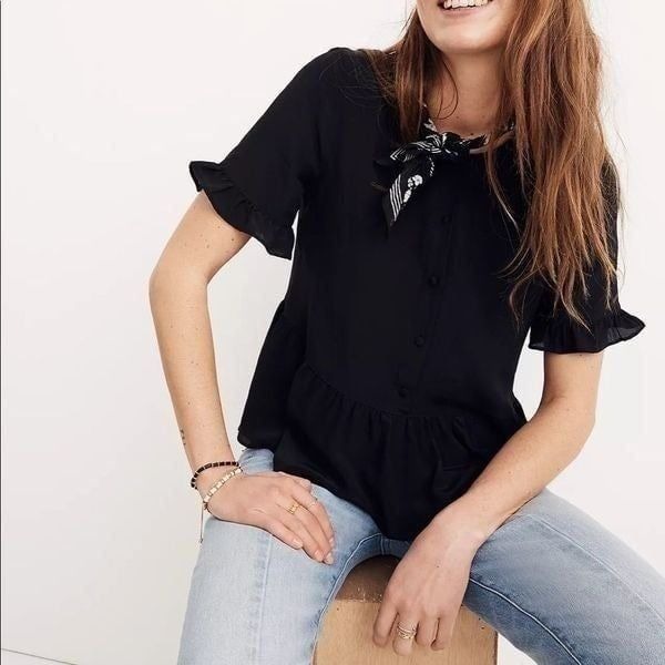 Madewell Studio Silk Ruffle-Hem Black size S