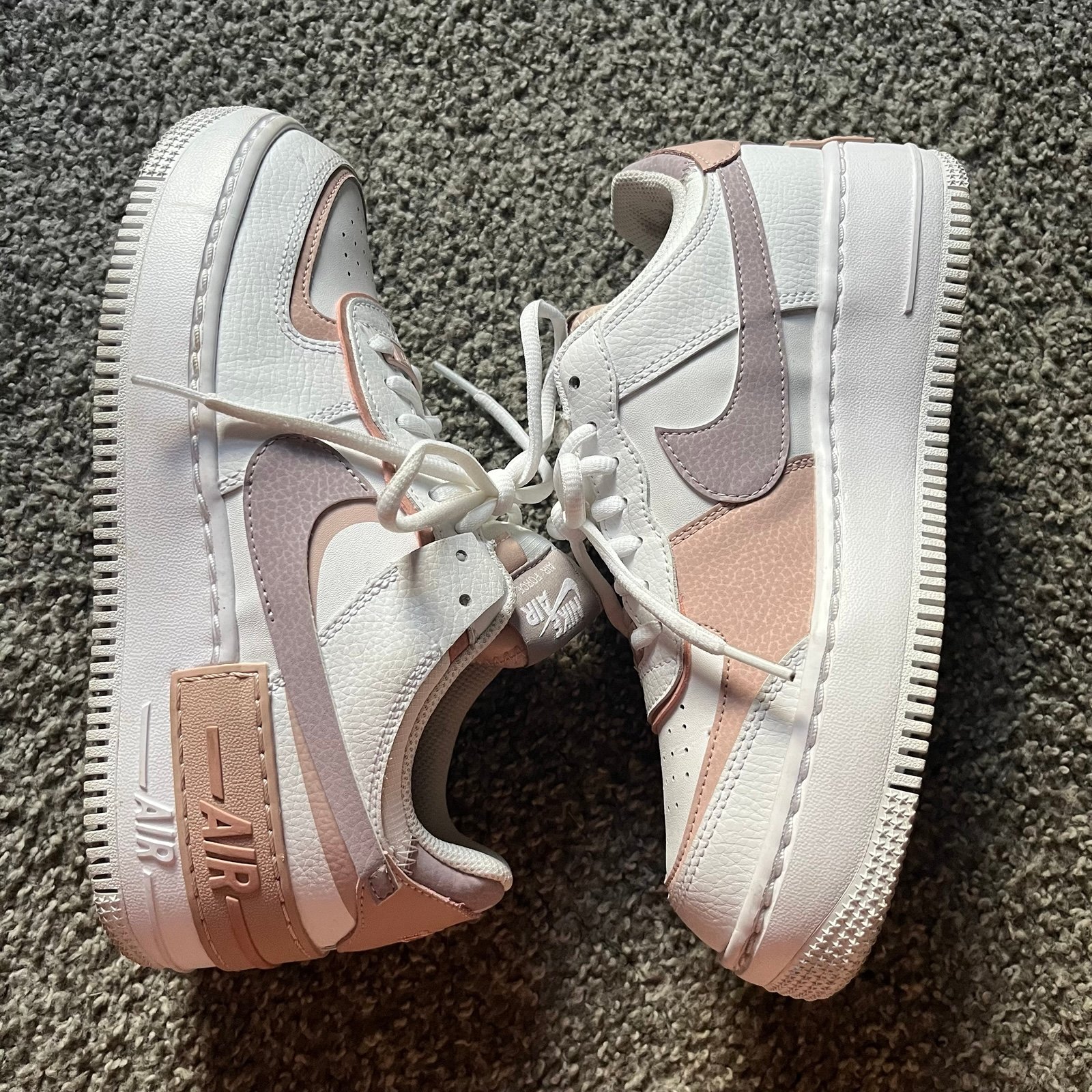 Nike pink and purple shadow Air Force 1 shoes