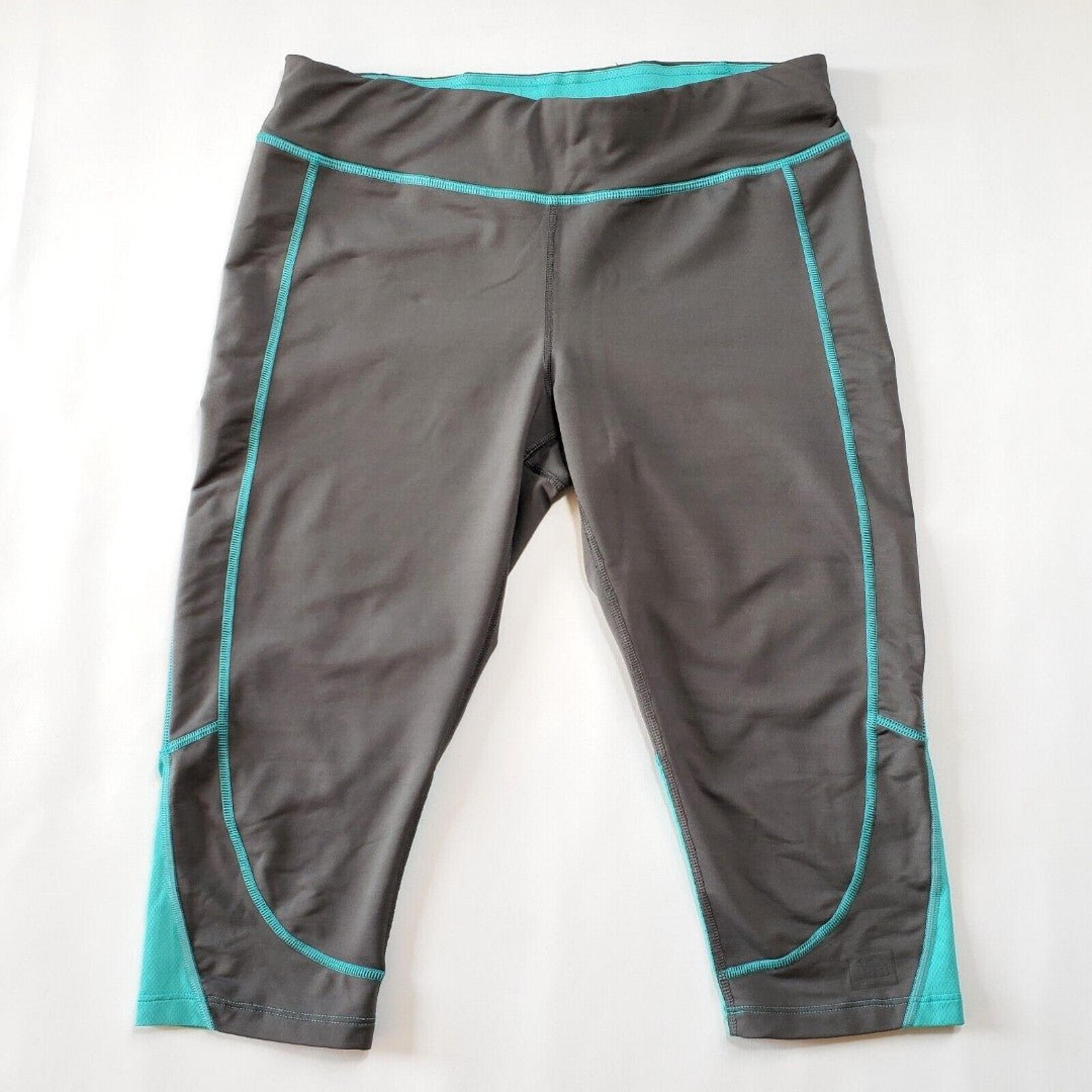 REI Cropped Capri Leggings Womens M Grey Teal Athletic Drawstring Zip Pocket