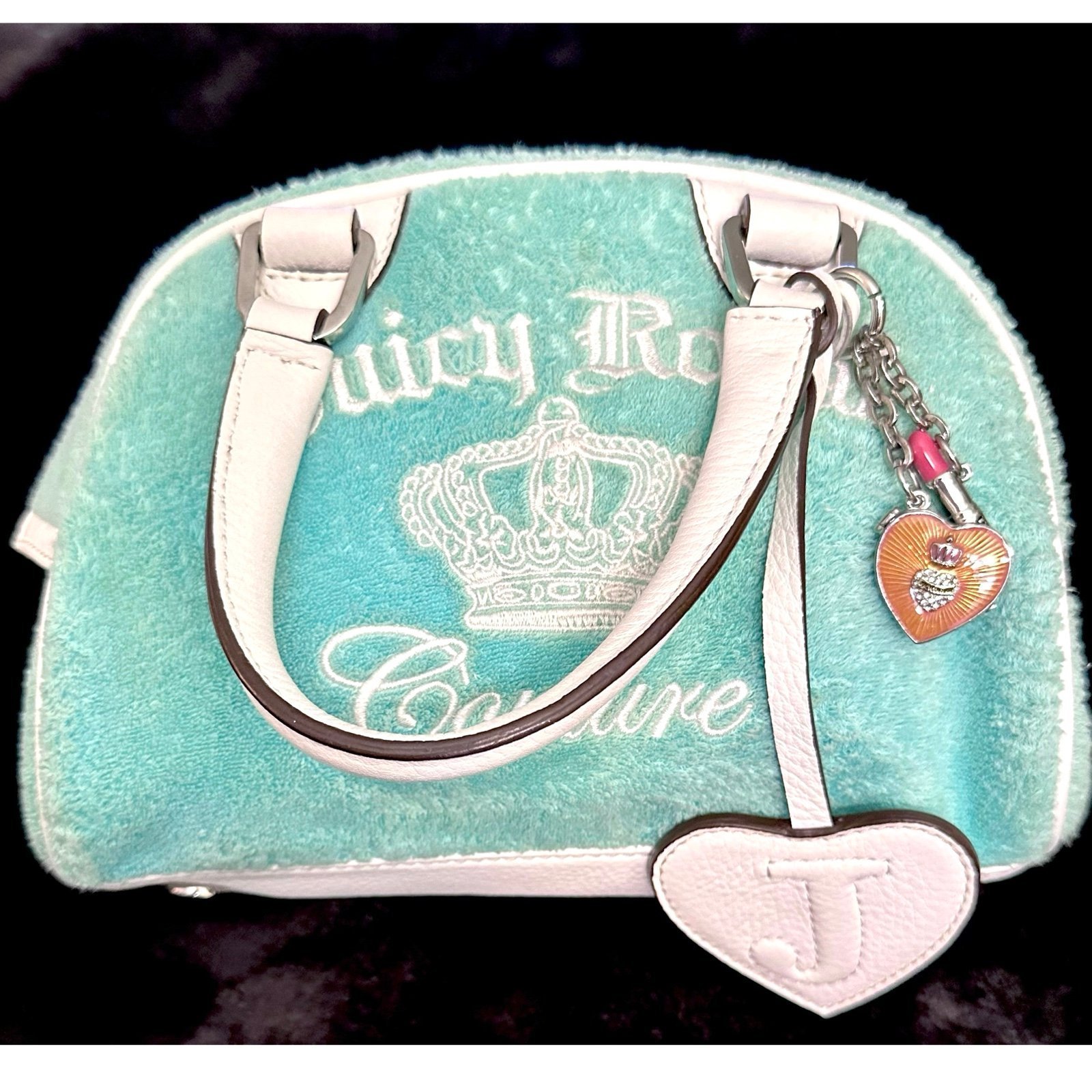 Vintage Juicy Couture Terry Mini Bowler Bag Purse Mint Green White NEW