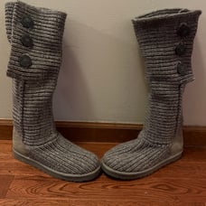 Ugg gray cardy tall knee high crochet knit fold down button boots