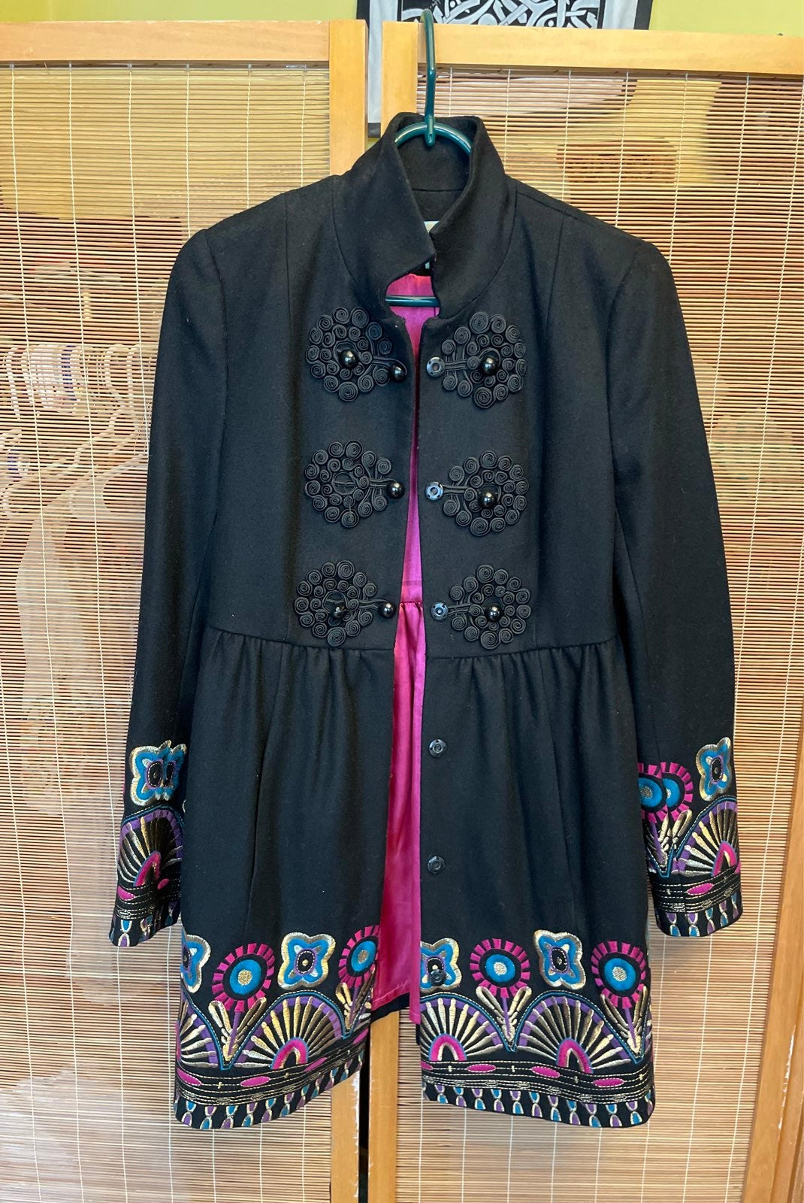 Anthropologie plenty by tracy reese 4 embroidered jacket coat black wool