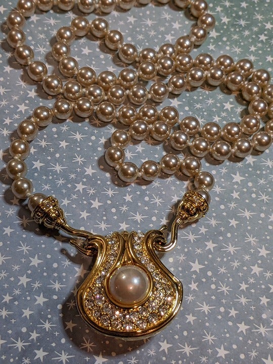 Nolan Mills Glamour Convertible Rhinestone & Faux Peal Necklace