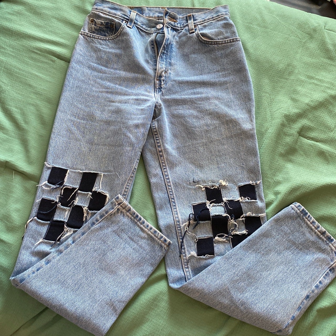 Vintage urban renewal Levi jeans Patch work checker checkerboard design Levi’s