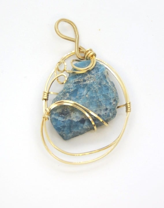 Blue Apatite Pendant in 14K GF wire wrap
