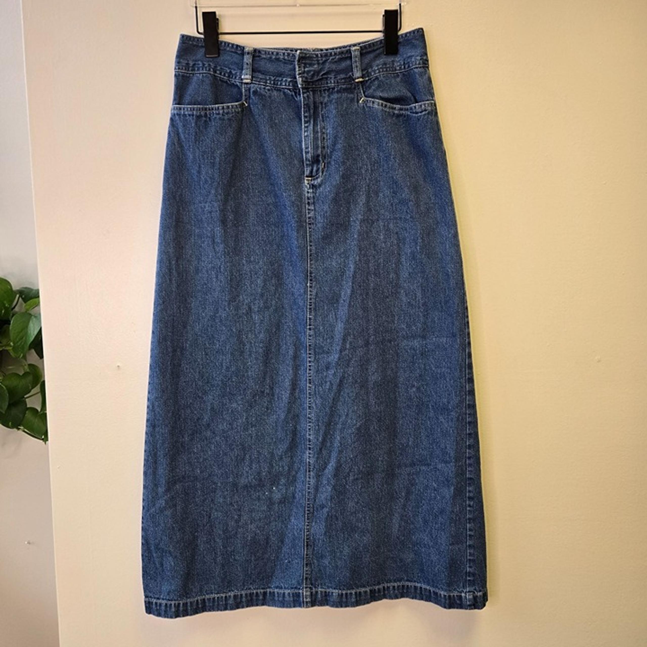 Vintage 90s Y2K Denim Midi Skirt Cottage Modest Womens 10 - White Stag
