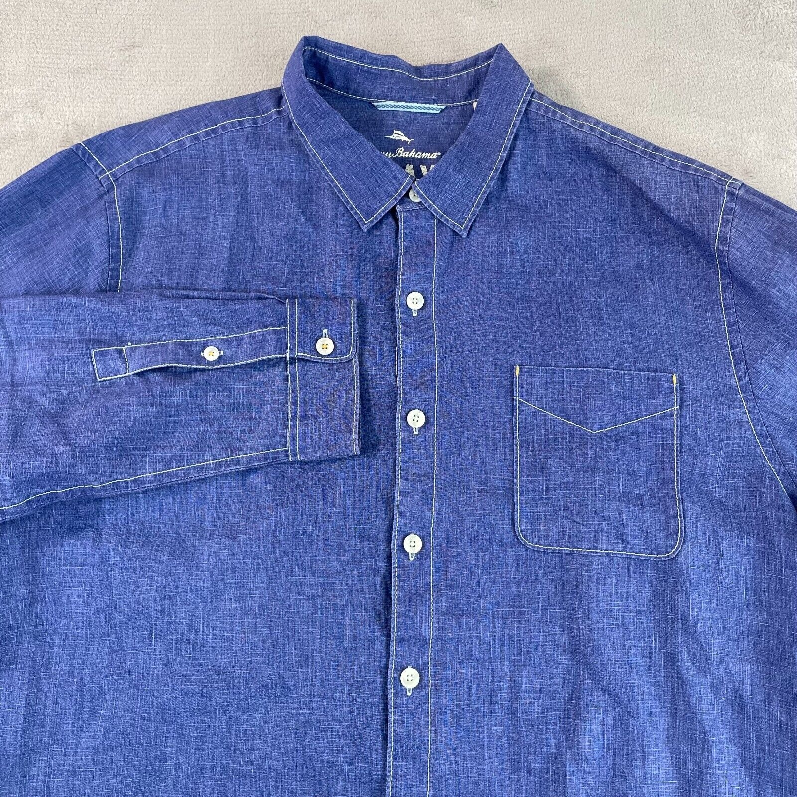 Tommy Bahama Sea Glass Breezer Shirt Men 2XL Blue 100% Linen Long Sleeve Marlin