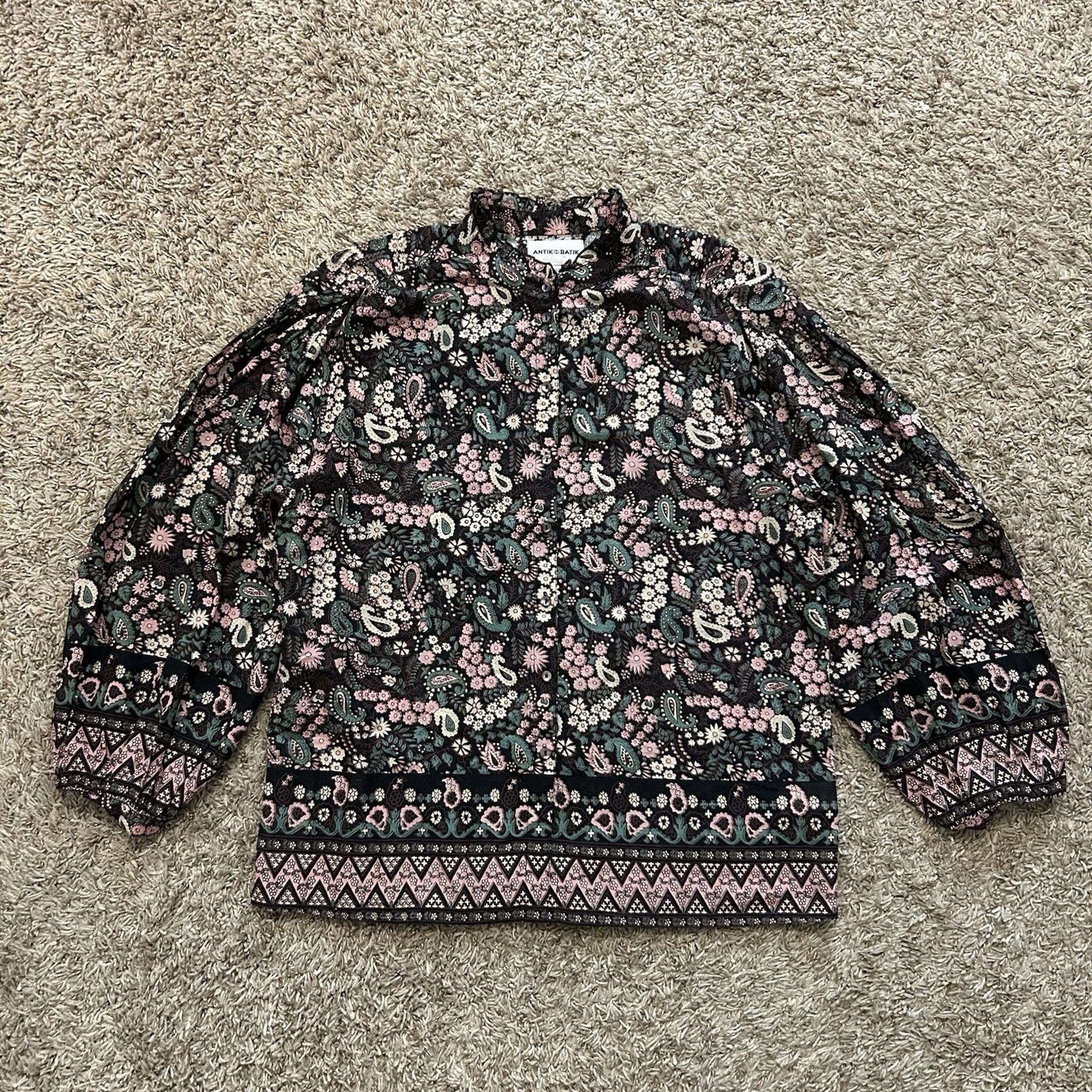 Antik Batik Helena Floral Paisley Balloon Sleeve Peasant Blouse 40 Medium