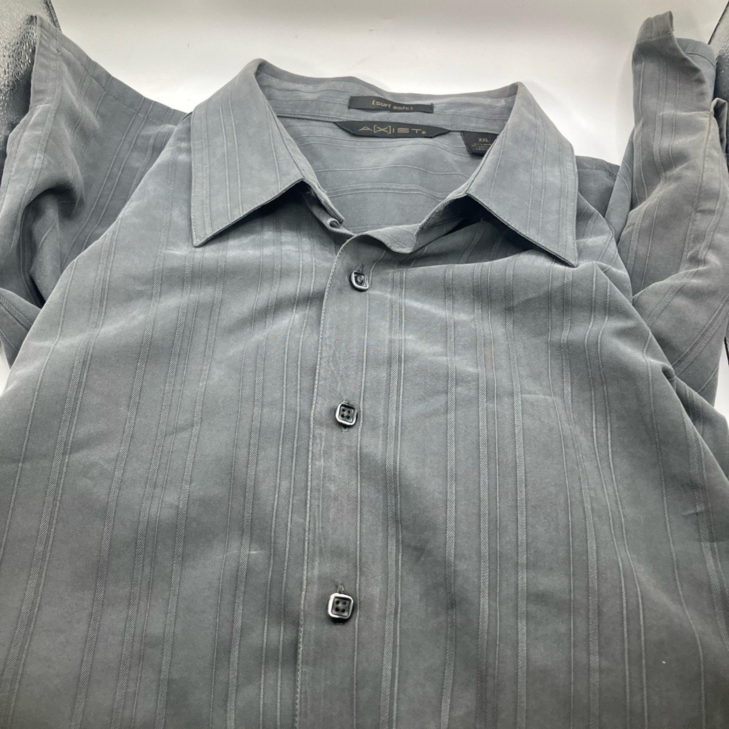 Axist Shirt XXL Grey Dress Shirt Long Sleeve Button Up Striped Mens Classic