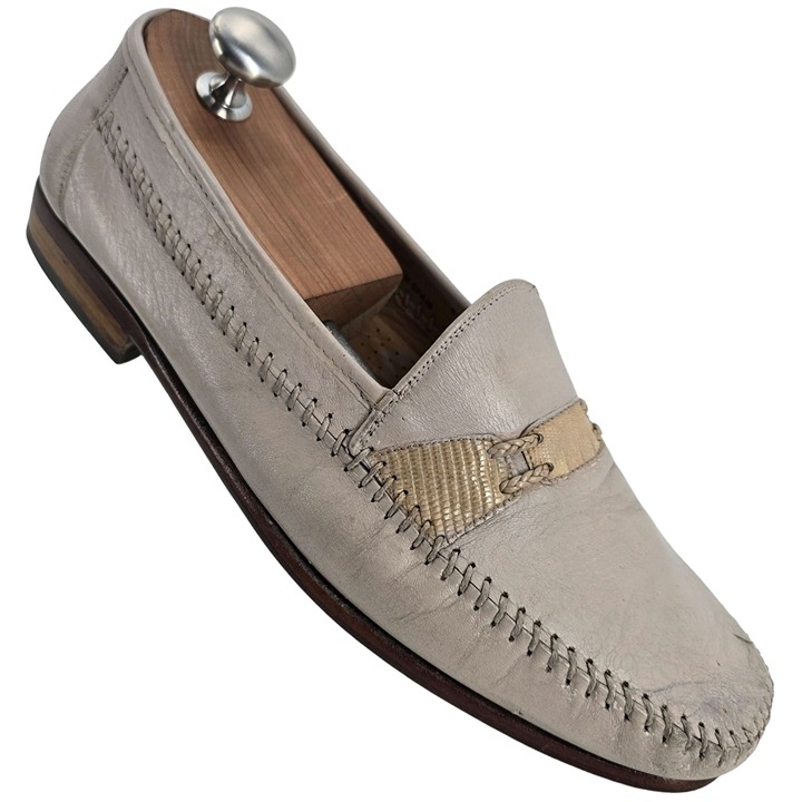 Magnanni Exotic Teju Lizard Mens 9 Natural Cream Leather Dress Shoes Moc Loafers