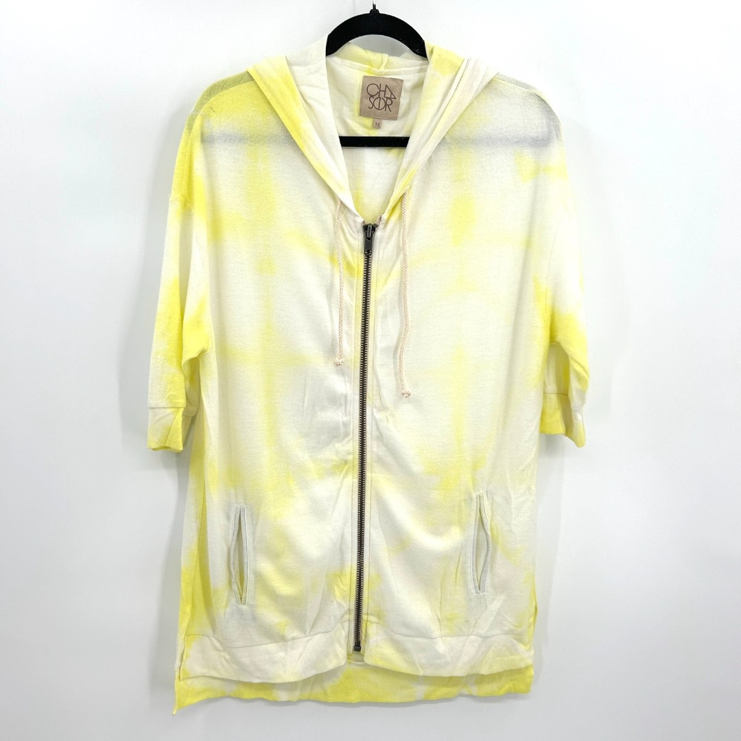 NWT CHASER Yellow White Tie Dye Super Soft Oversized Full Zip Hoodie Size Medium