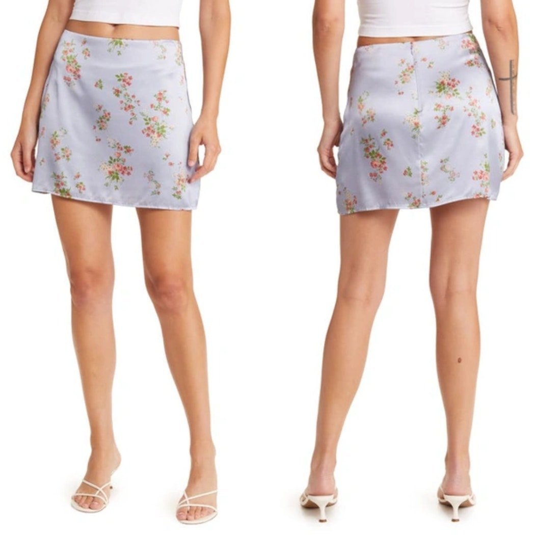 Reformation Veranda Floral Silk Mini Skirt In Melba Blue Size 10