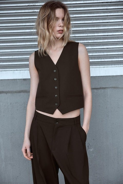 NWT ZARA VEST WITH BACK STRAP CHOCOLATE BROWN
