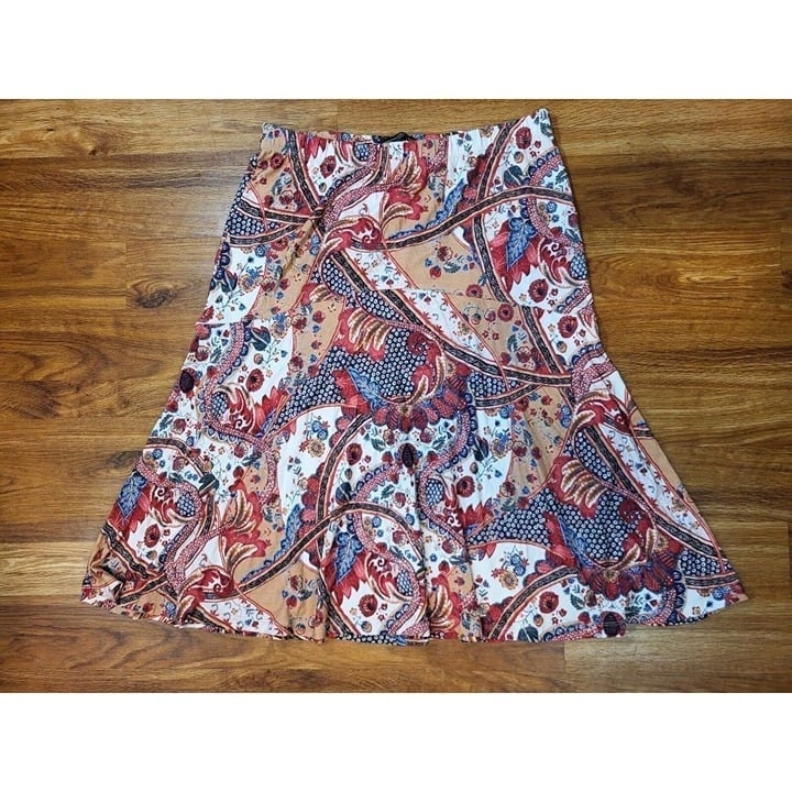 Peruvian Connection Sizs Large Pull On Midi Floral Skirt