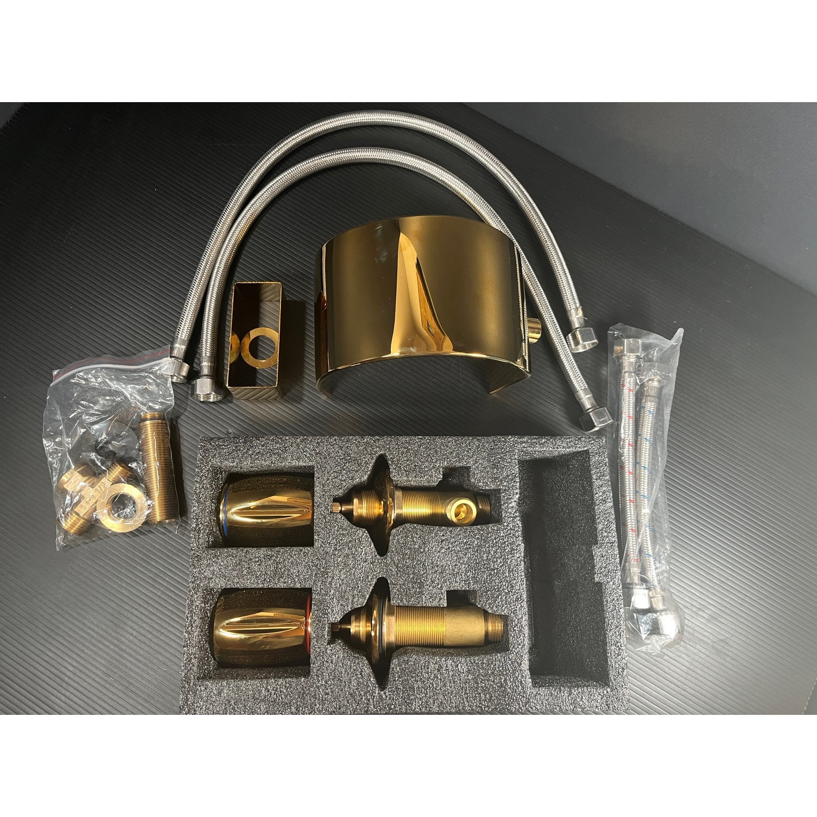 Buluxe Waterfall Double Handle Tub Deck Mount Roman Tub Faucet Brass