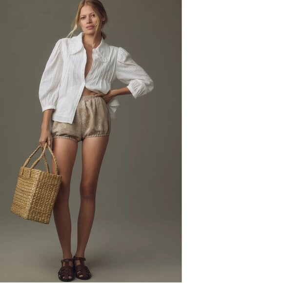 By Anthropologie Linen Jacquard Bloomer Shorts size S new with tag nwt