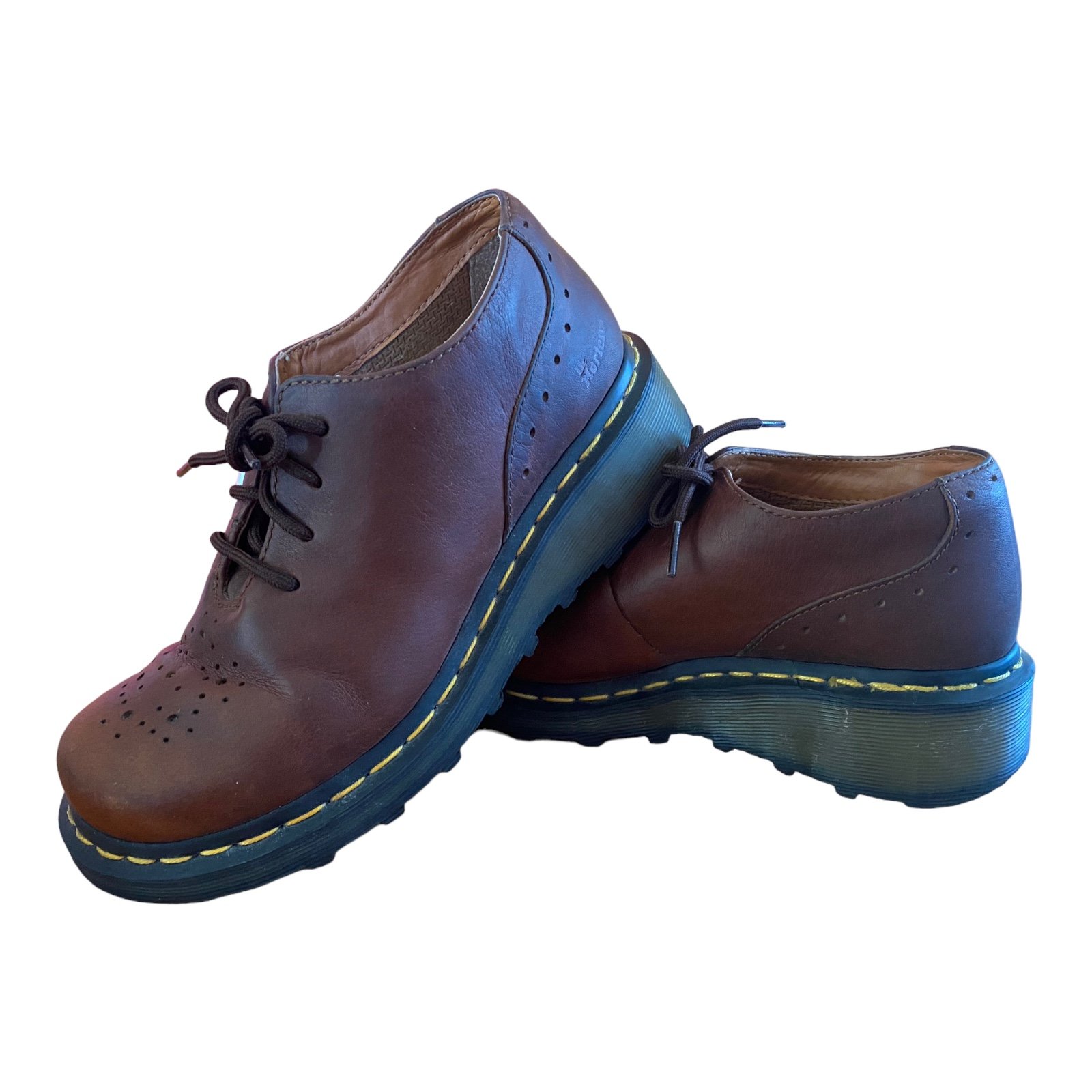 Doc Martens 3B42 Brown Leather Platform Wingtip Oxford Creepers, Women’s Size 7