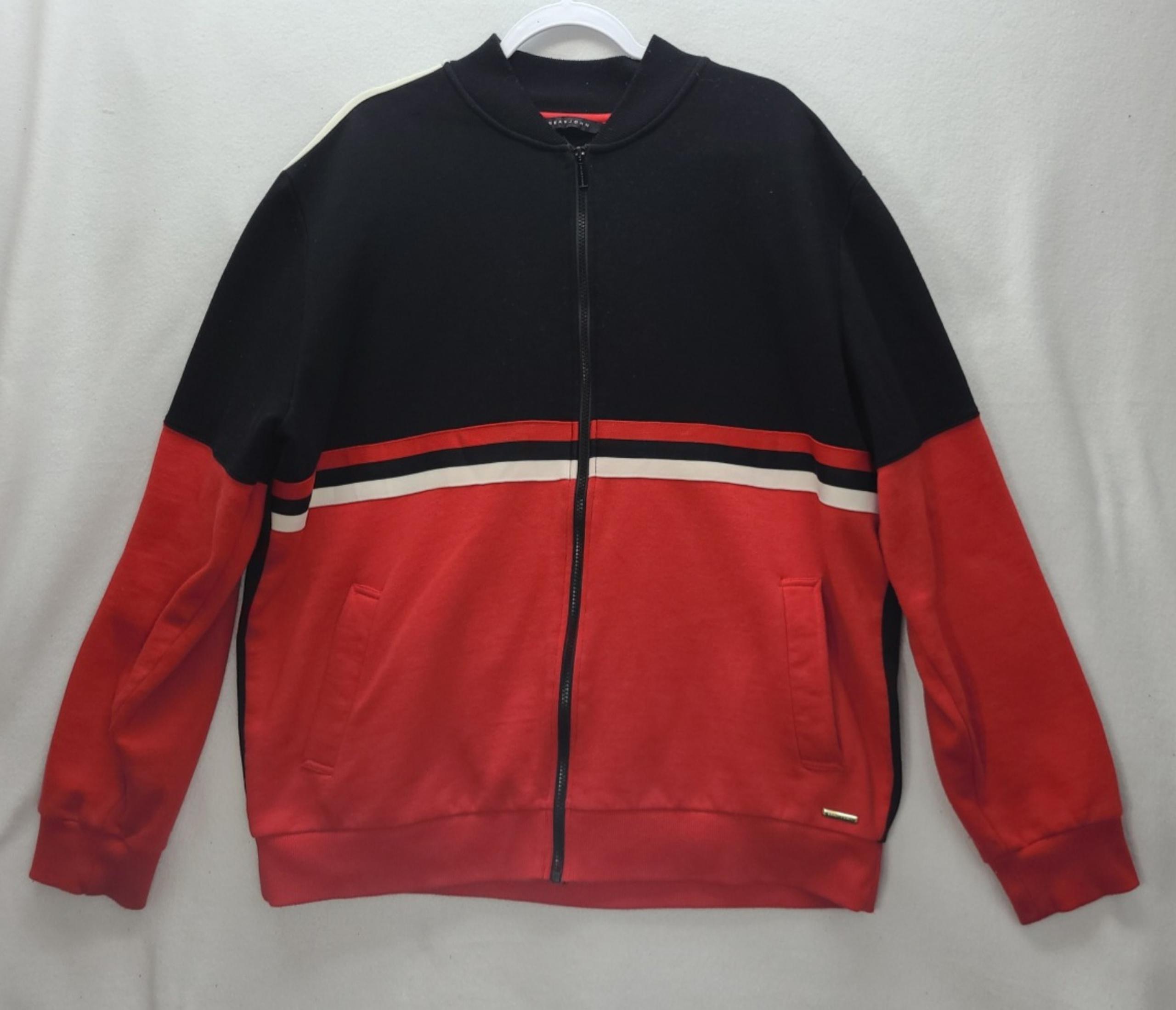 Sean Jean Mens 2X Color Block Fleece  Jacket Sweater Full Zip Crew Neck 90s Y2K