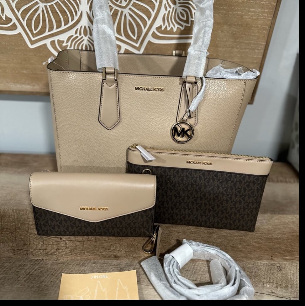 MICHAEL KORS KIMBERLY LG 3 IN 1 TOTE BISQUE