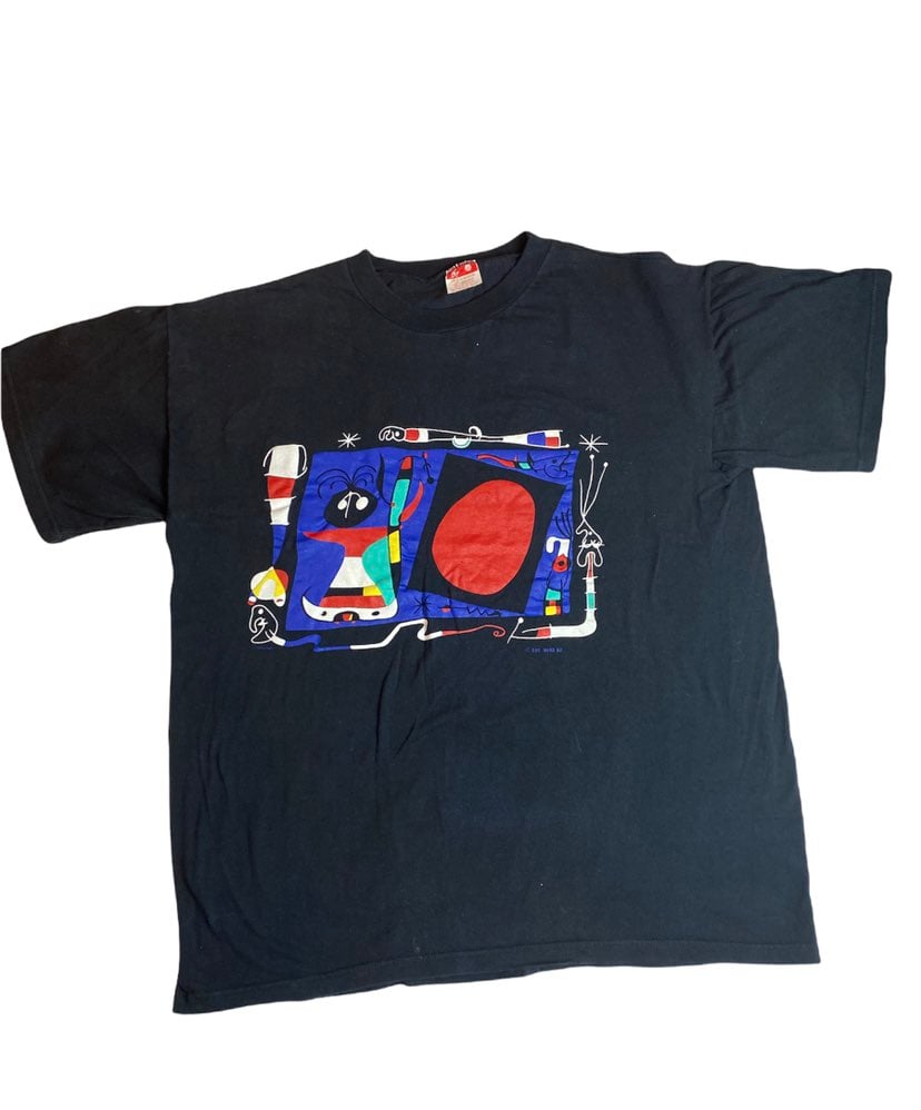 Vintage Joan Miro Art T Shirt La Femme Au Miroir XL Black Surrealism Unisex 1992