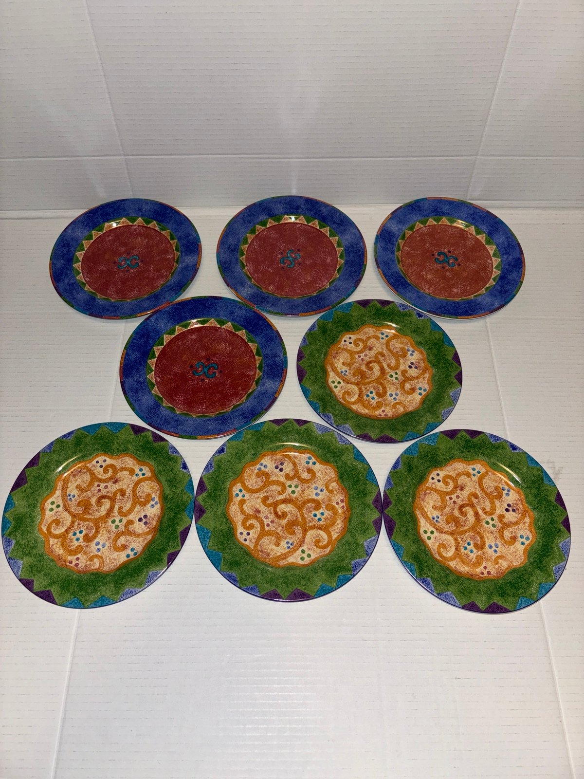 Set of Eight Colorful Potpourri Salad Plates in Two Designs