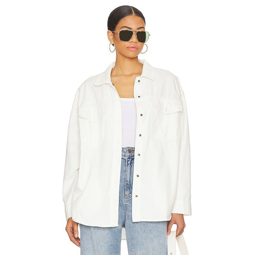 Pistola Mandy Oversized Shacket Macadamia White Snap Up Front Pockets Medium