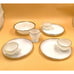 9 Fire King 4 Lunch Snack Plates 3 Cups 1 Bowl 1 cup Milk Glass Gold Trim Vtg
