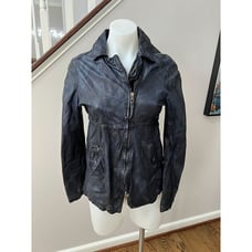 Imperial Leather Dark Navy Blue Leather Moto Jacket Size Small