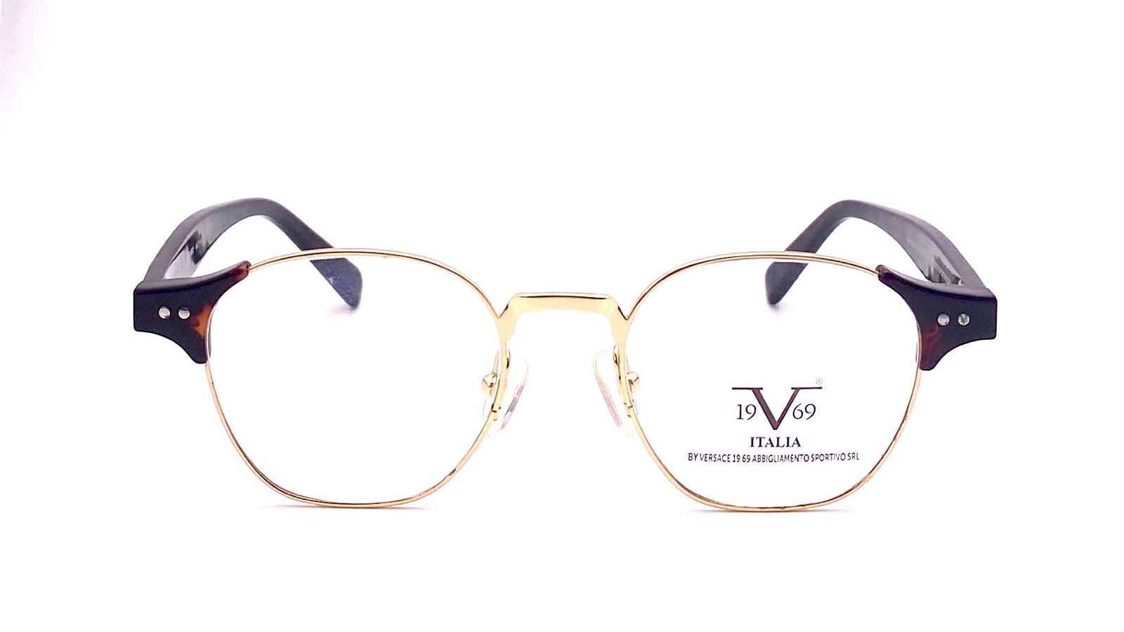 Retro combination Eyeglasses gold metal and brown tortoise acetate made in Italy