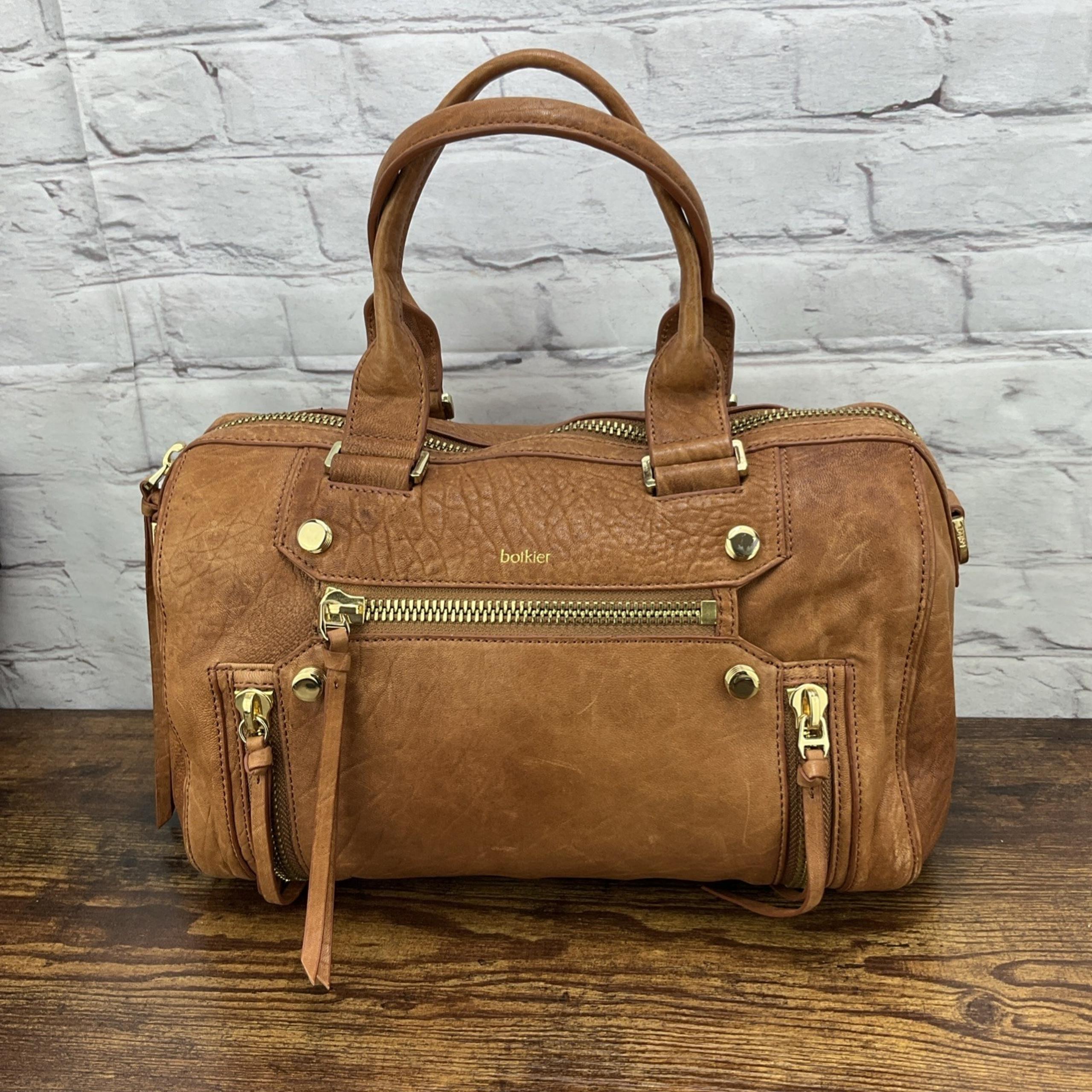 Botkier Brown Distressed Leather Boho Y2K Satchel With Gold Zipper Accents