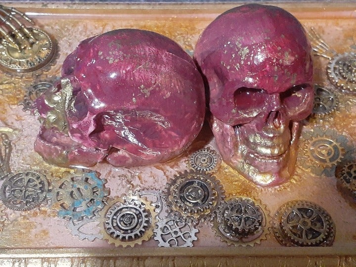 Steam Punk Clock Gear Love Skulls Box