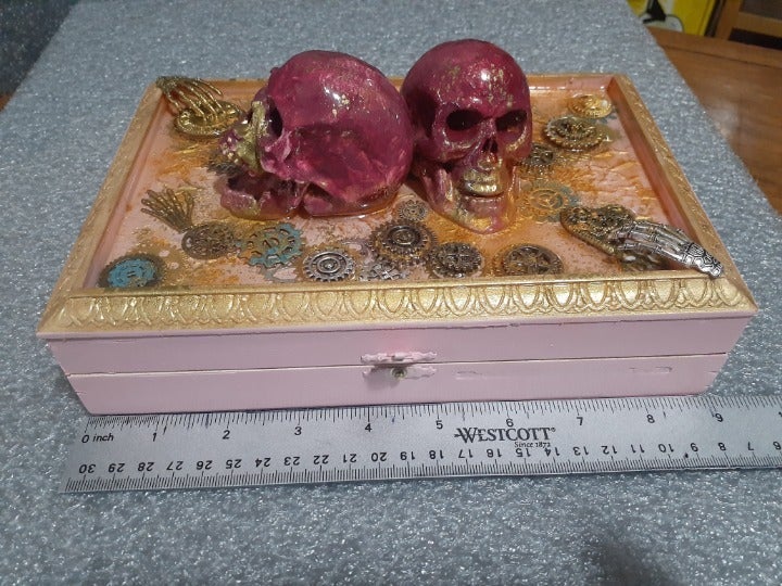 Steam Punk Clock Gear Love Skulls Box