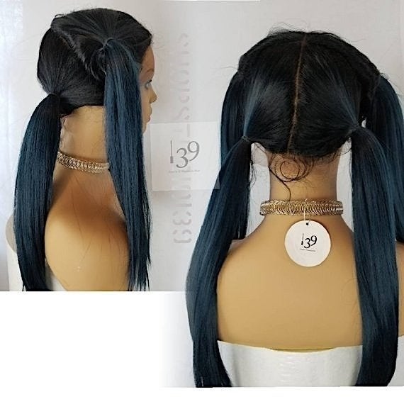 Multiple part lace front wig blue ombre