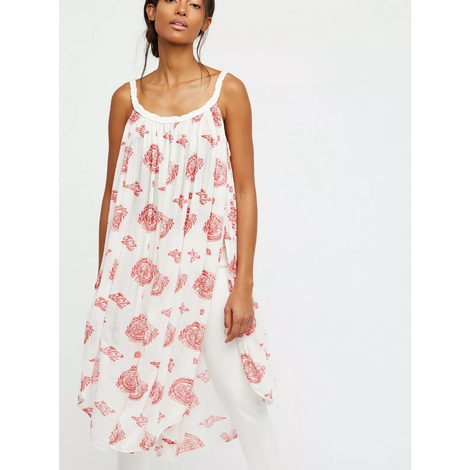 New Free People Haveli Paisley Maxi Top Retail 128 Ivory Size Small Side Slits