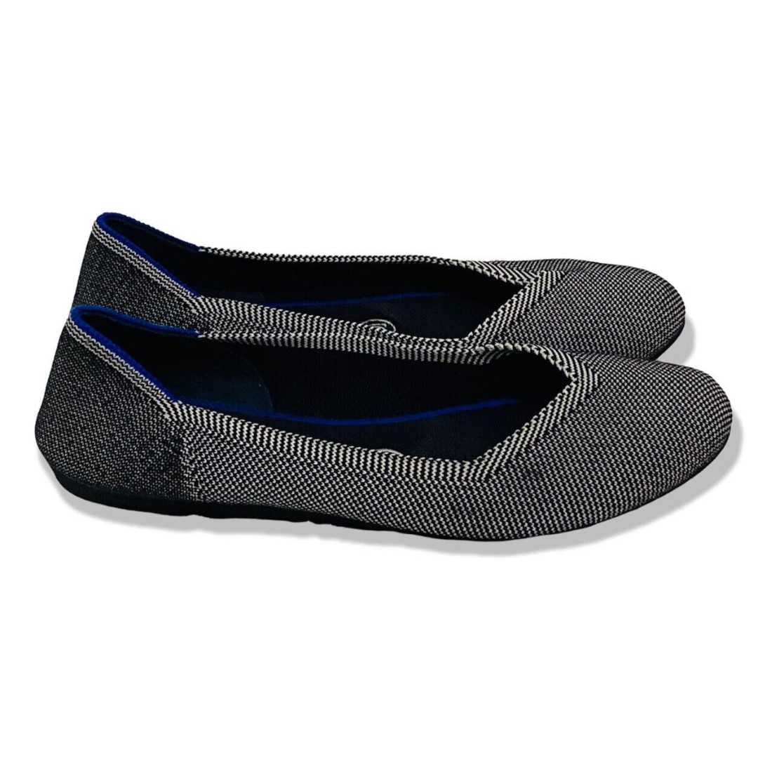 Rothy's Size 8 Grey The Flat Gray Birdseye Round Toe Slip On Flats Blue White