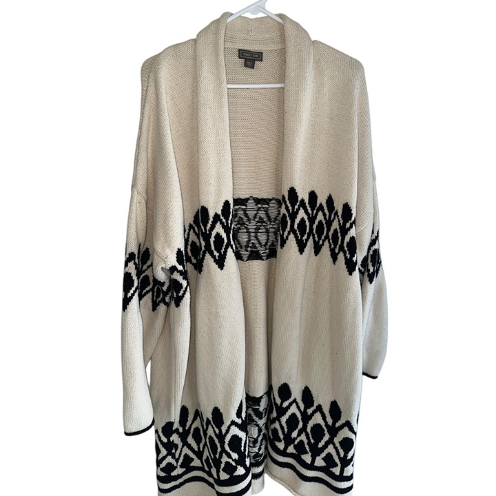 J. Crew Point Sur Lebowski Longline Open Cardigan Sweater Sz XXL White Black