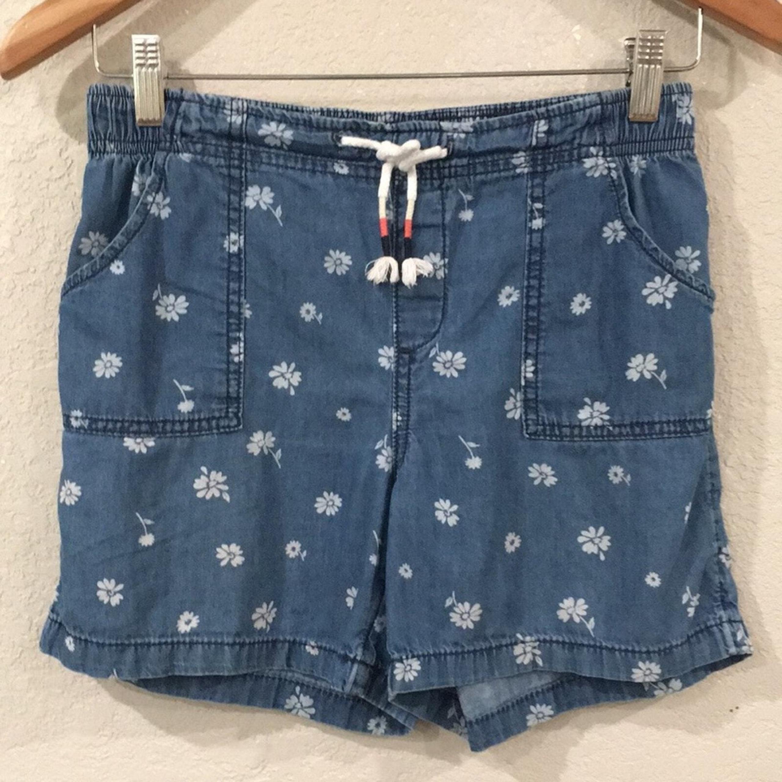 Member's Mark Girls Sz 14/16 Shorts Blue Floral Lightweight Denim