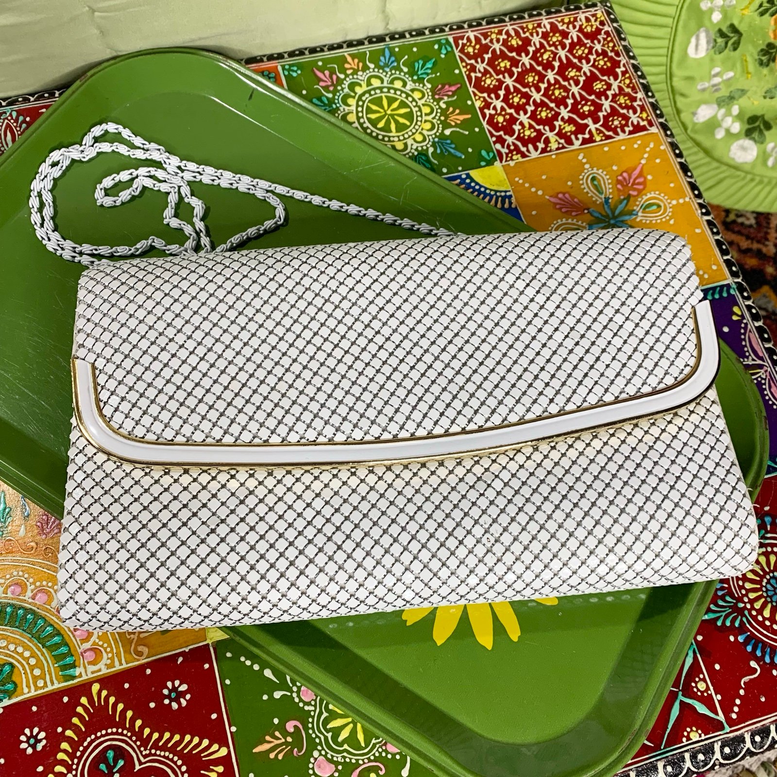 70s White Chainmail Mesh Bag