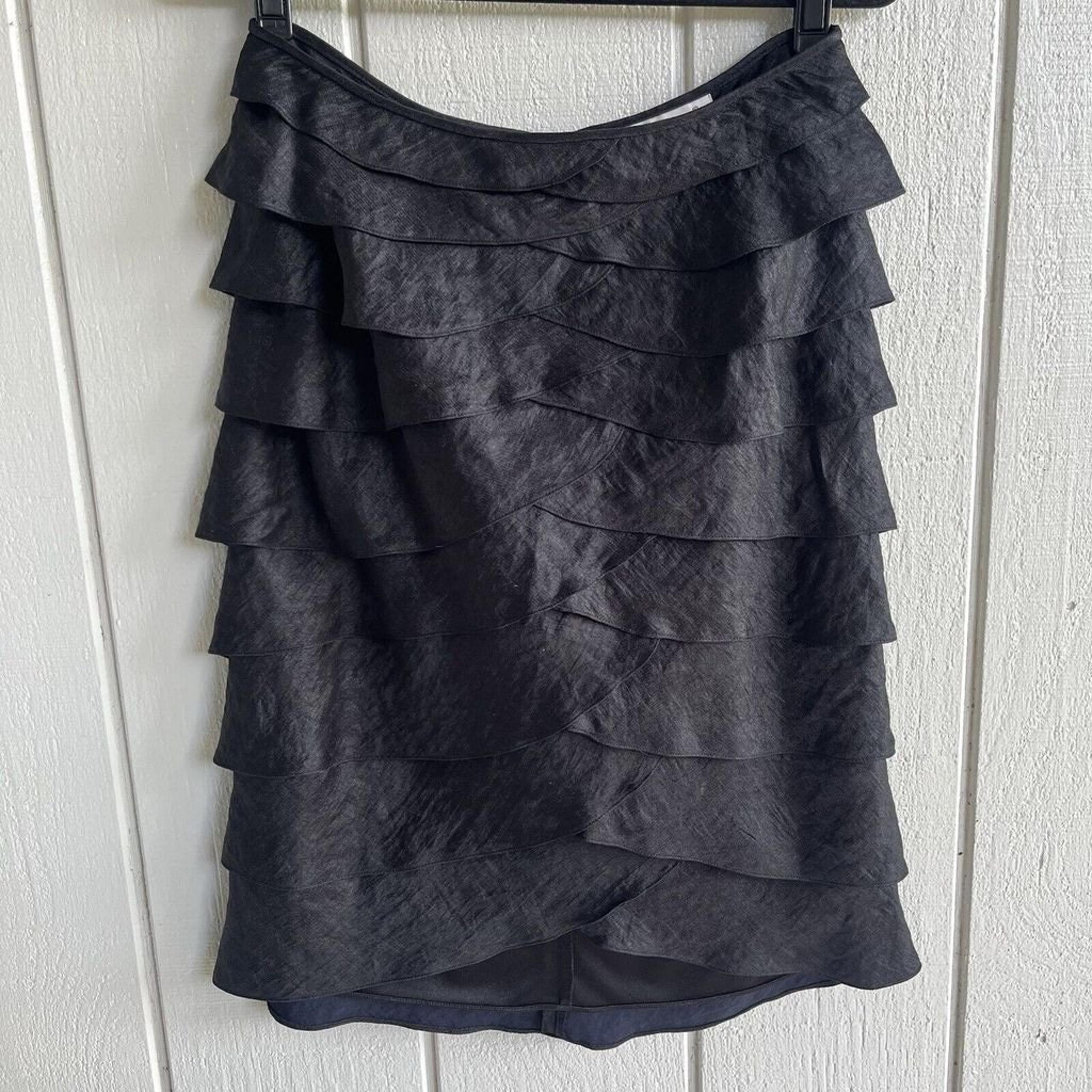 Victor Costa Tiered Ruffle Knee Length Skirt in Black Shimmer Size 8