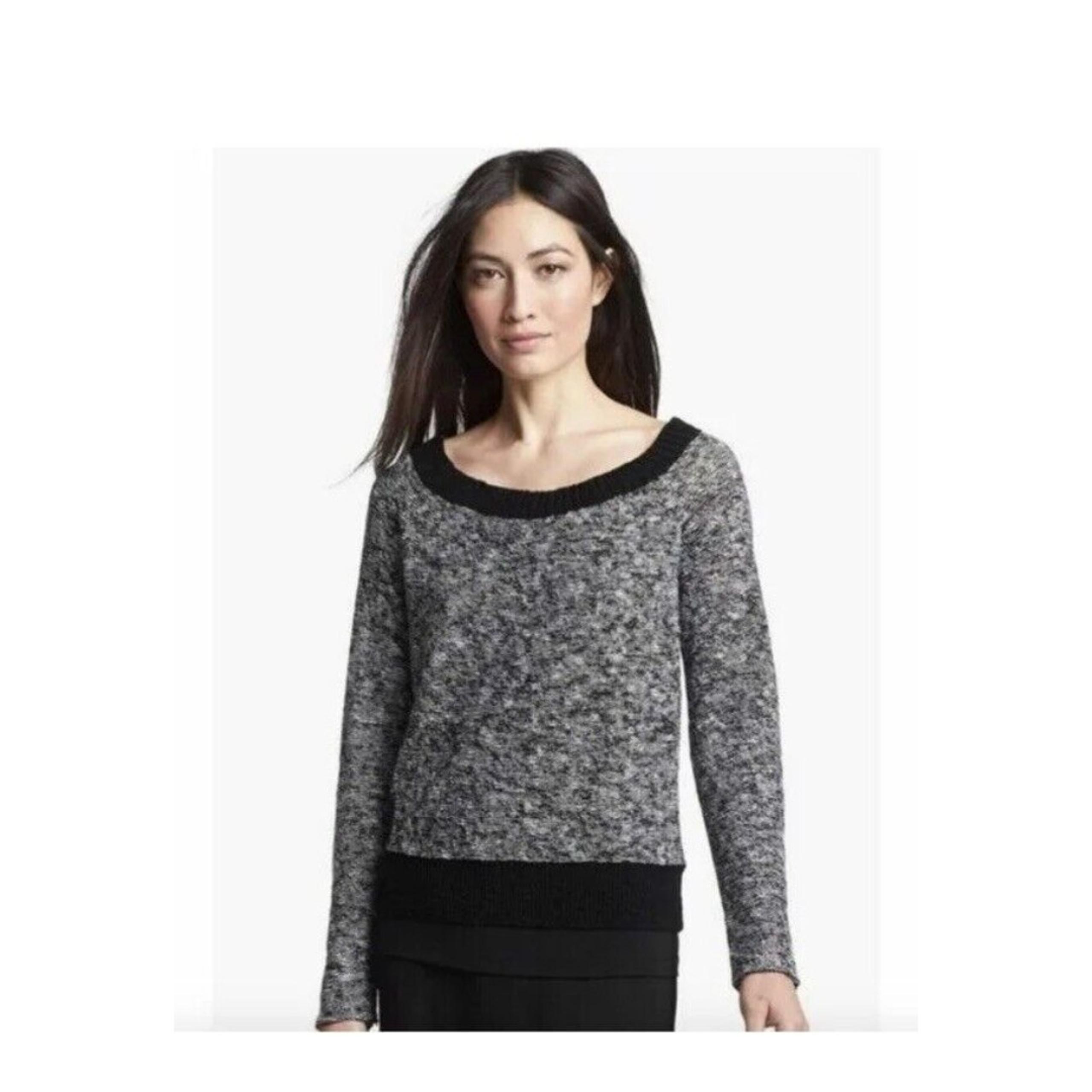 Eileen Fisher Size Small Melange Linen Pullover Sweater Black/White Marled Soft