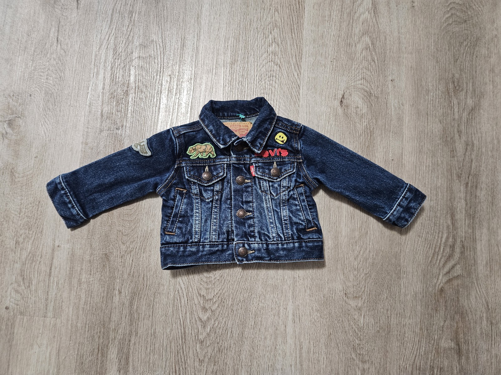 Levis Jacket Baby 3-6 Mos Sark Wash 1873 Patches Denim Trucker Jean Snap Close