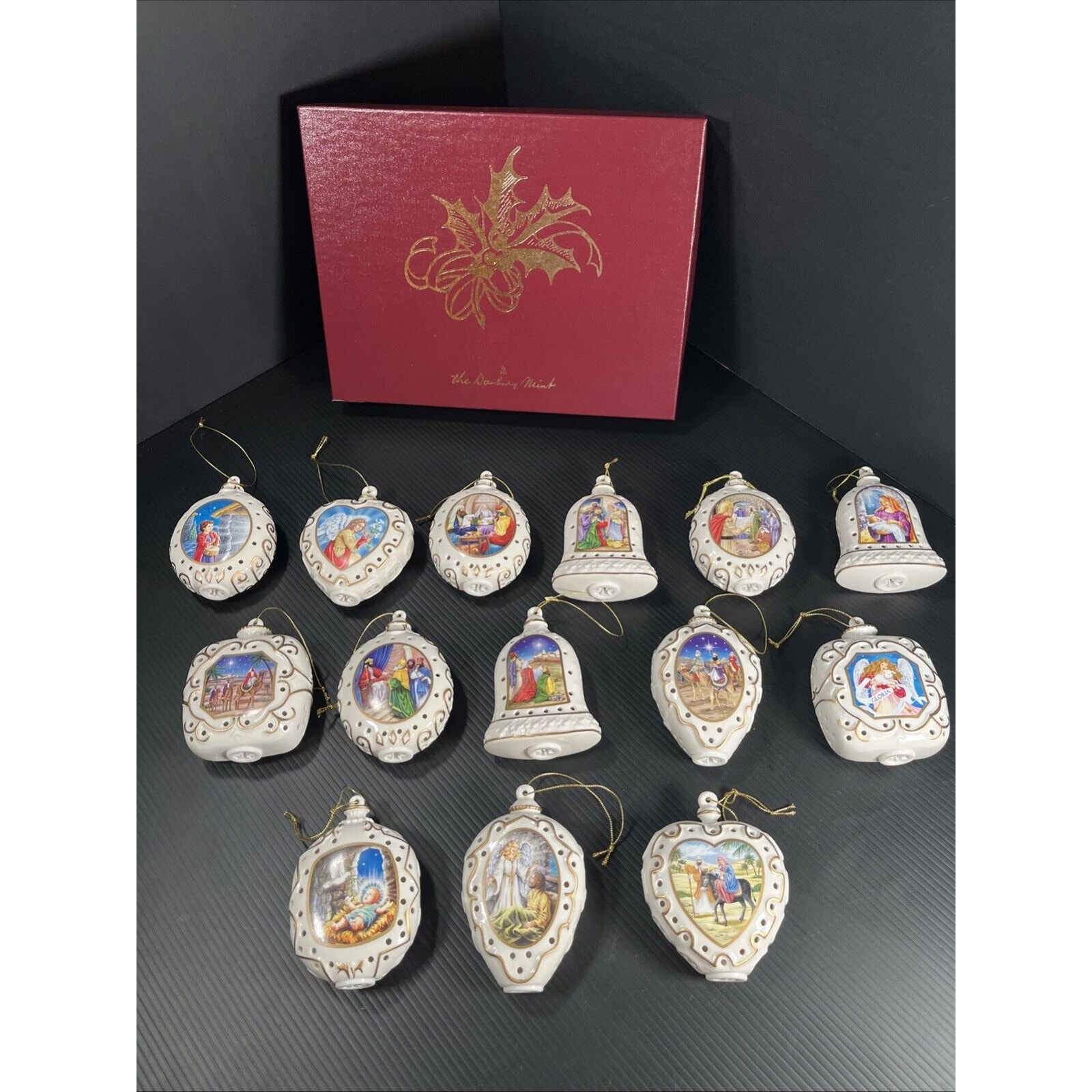 Danbury Mint Illuminated Nativity Christmas Ornaments Lot Of 14 With Box