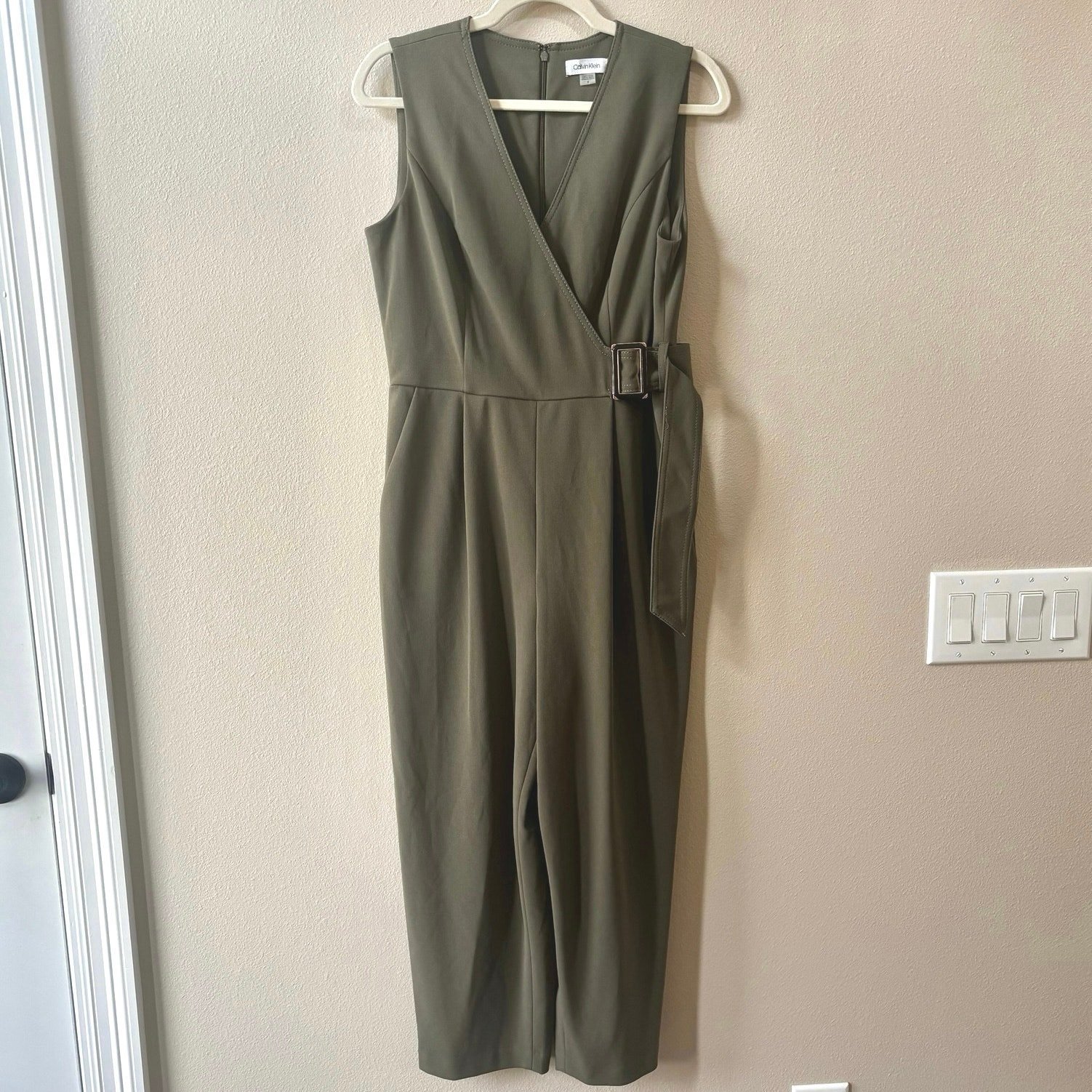 Calvin Klein Olive Green V-neck Jumpsuit Size 8