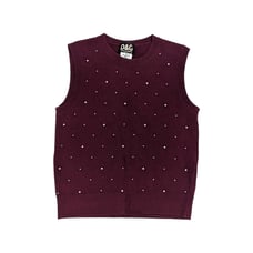 Vintage Dolce and Gabbana Pearl Wool Sweater Vest Maroon Crewneck Preppy Beaded