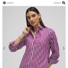 NWT Chico's No Iron Stretch Stripe Shirt in Plum Size M Career Office Minimalis