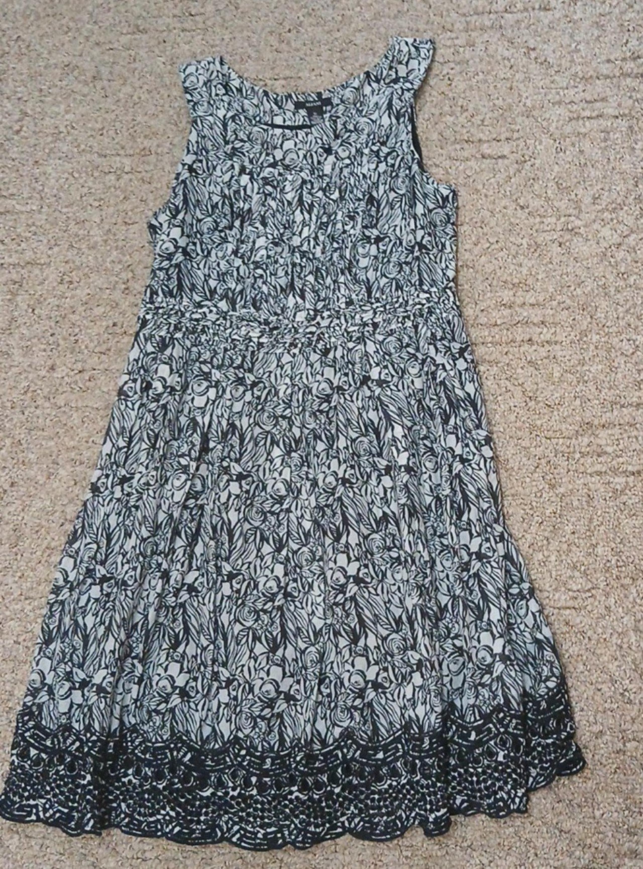 Women's ALFANI black/white floral sheath midi dress size 10