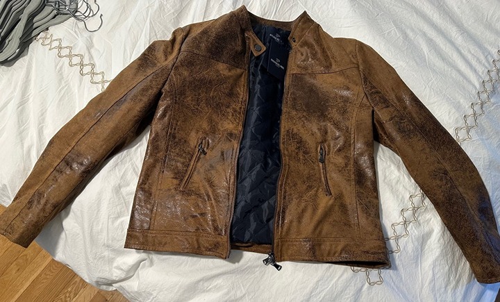Emanuel Pris Boys Faux Camel color Leather Jacket size 46 (us 13)
