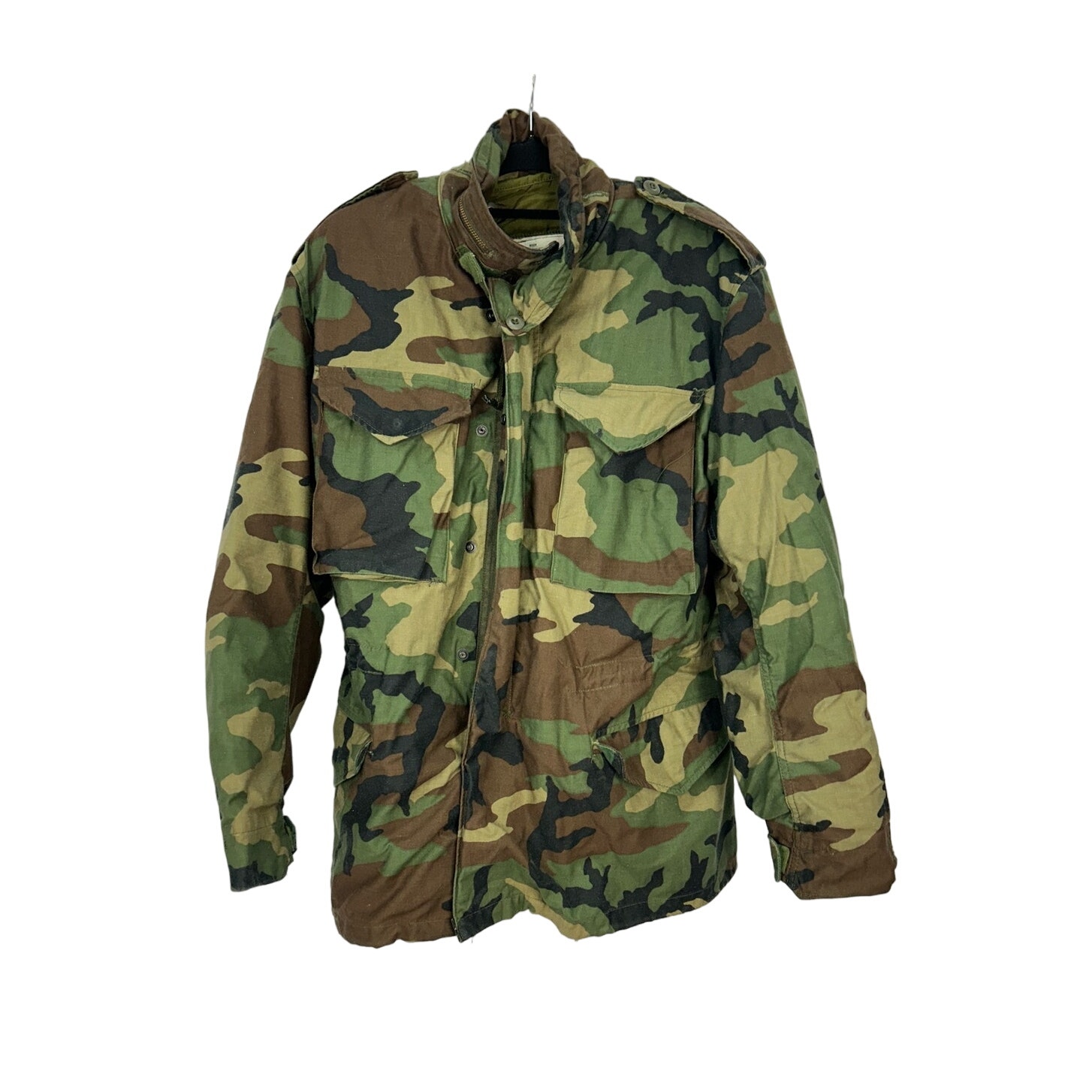 Vintage Military Camouflage Field Jacket Cold Weather Size M Lined Hooded