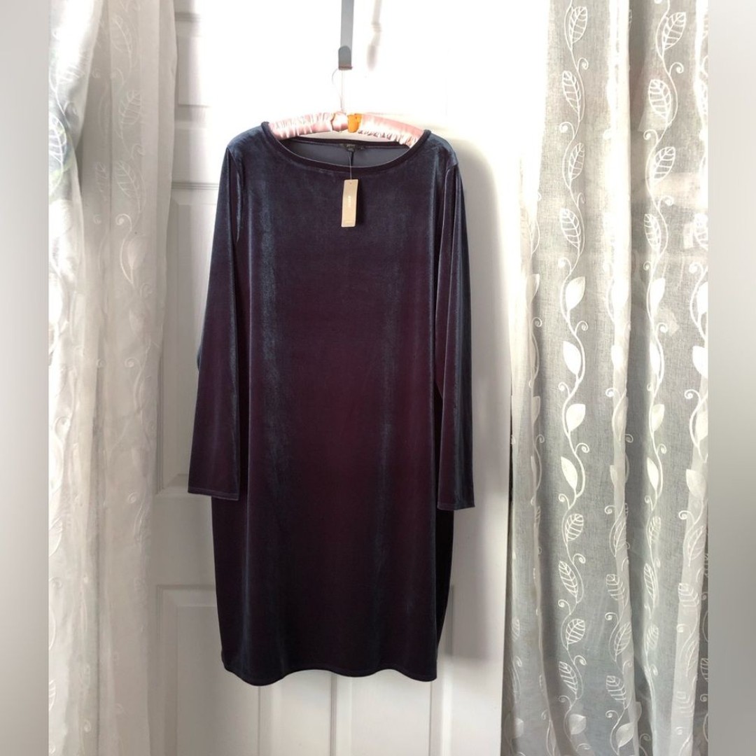 New NWT J. Crew Navy Sheath Velvet Dress Long Sleeve Crew Neck women size XXL